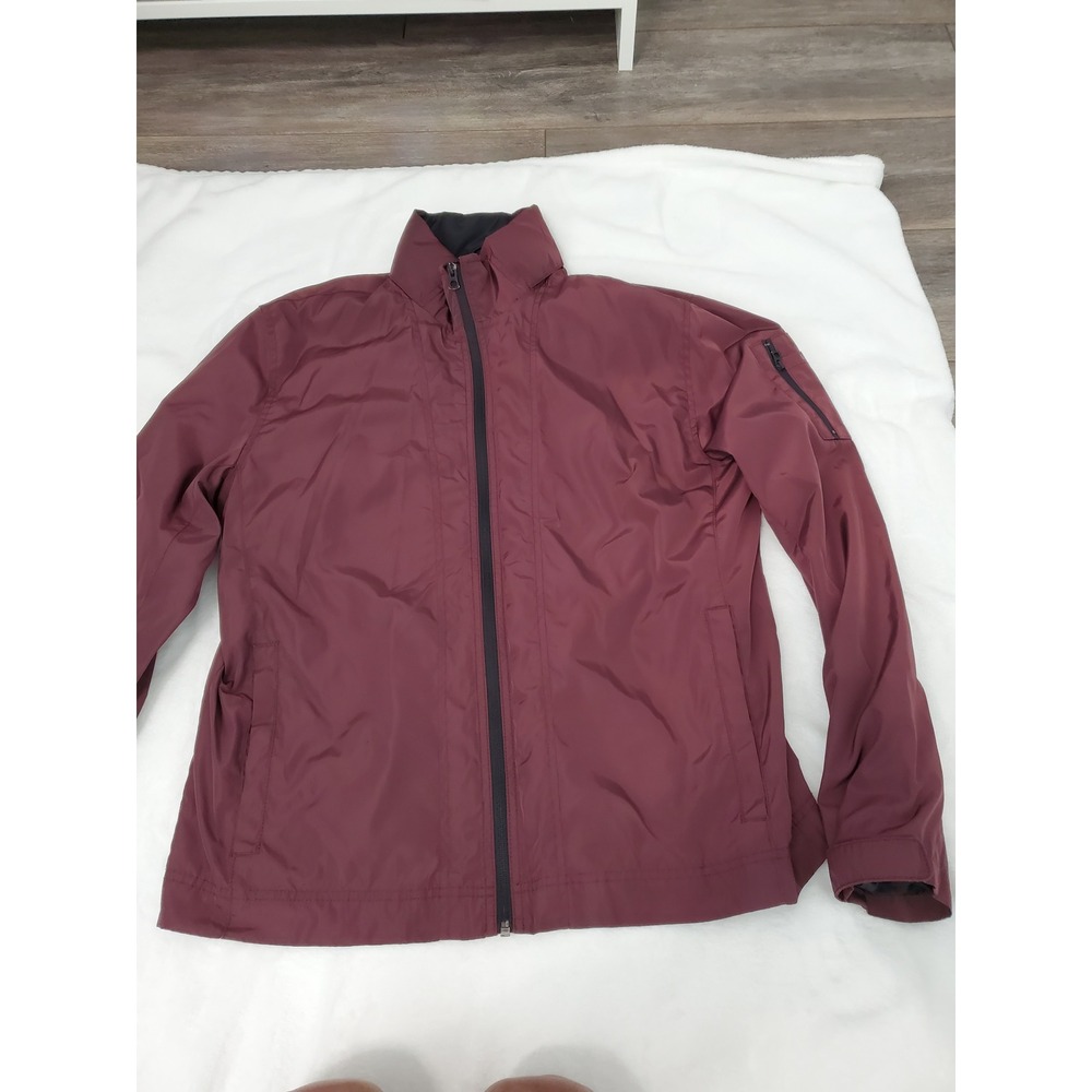 Lucky Brand & Co Mens Full Zip Lightweight Jacket Burgundy Wine Stowaway Hood